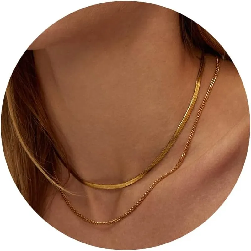 14K Gold/Silver Plated Necklaces -  Snake Chain, Herringbone, Rope or Layered