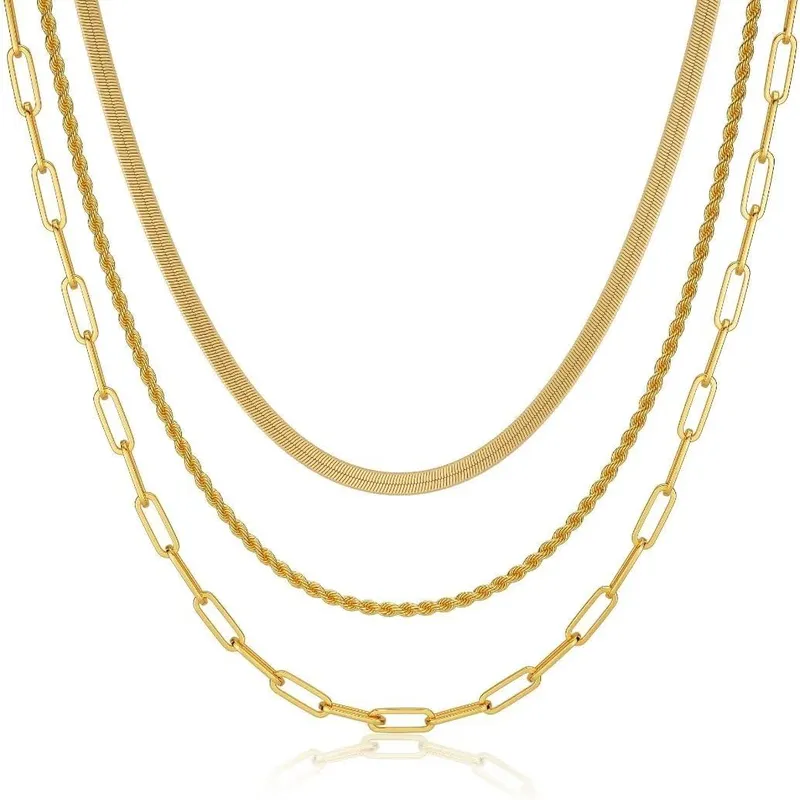 14K Gold/Silver Plated Necklaces -  Snake Chain, Herringbone, Rope or Layered