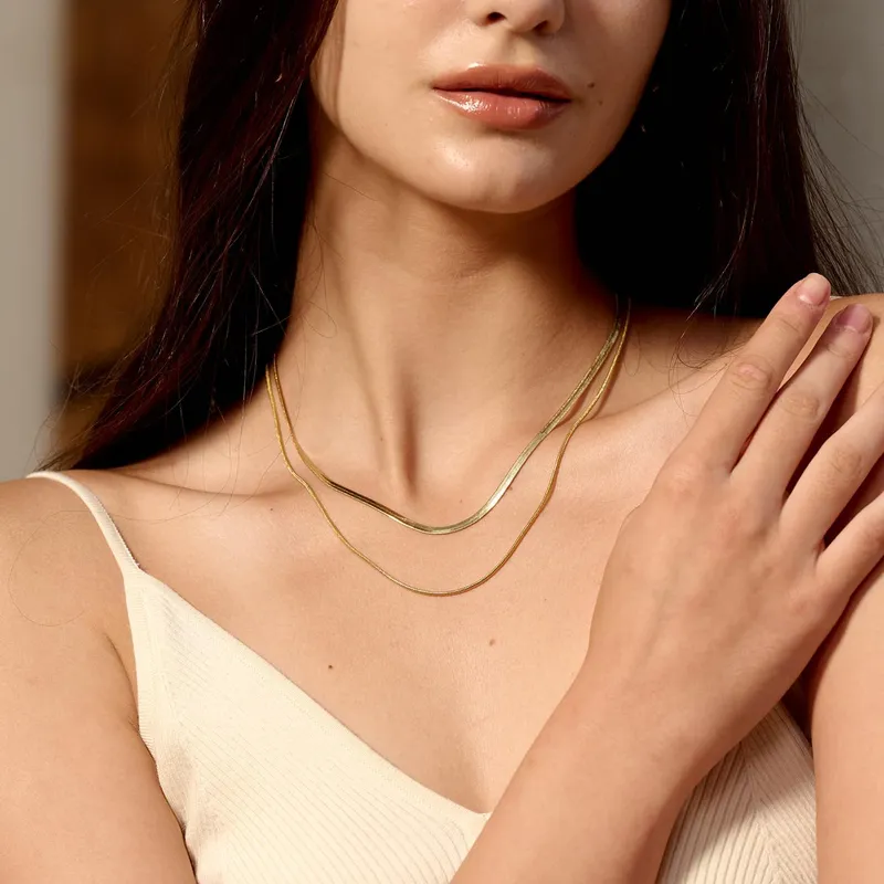 14K Gold/Silver Plated Necklaces -  Snake Chain, Herringbone, Rope or Layered