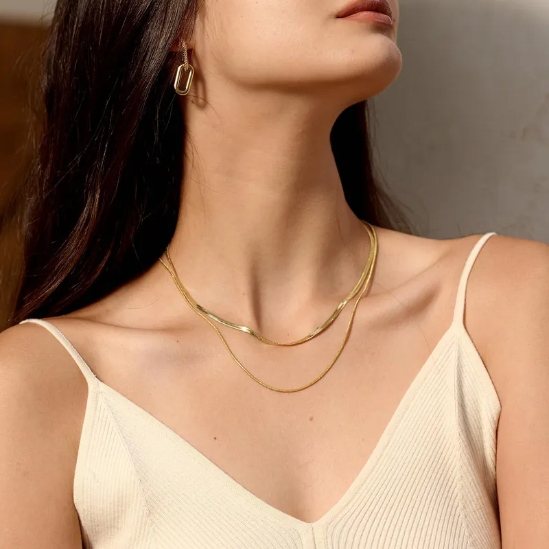 14K Gold/Silver Plated Necklaces -  Snake Chain, Herringbone, Rope or Layered