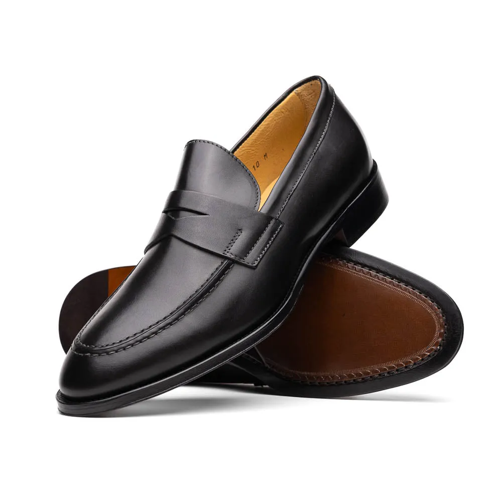 15-200-BLK ROMA Calfskin Penny Loafer, Black Size 8.5