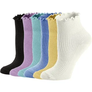 6 Pack Retro Ribbed Ankle Socks – All-Day Comfort and Style