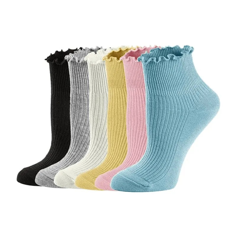 6 Pack Ruffle Knitted Cotton Socks – Durable and Stylish