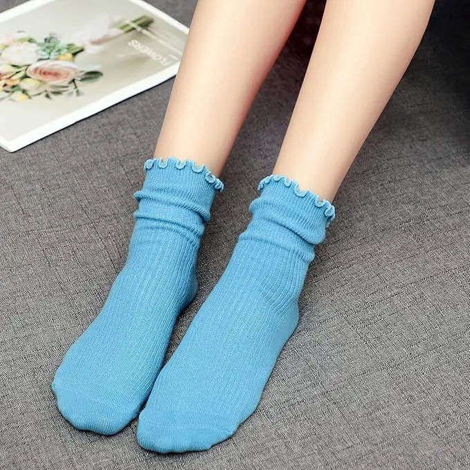 6 Pack Ruffle Knitted Cotton Socks – Durable and Stylish