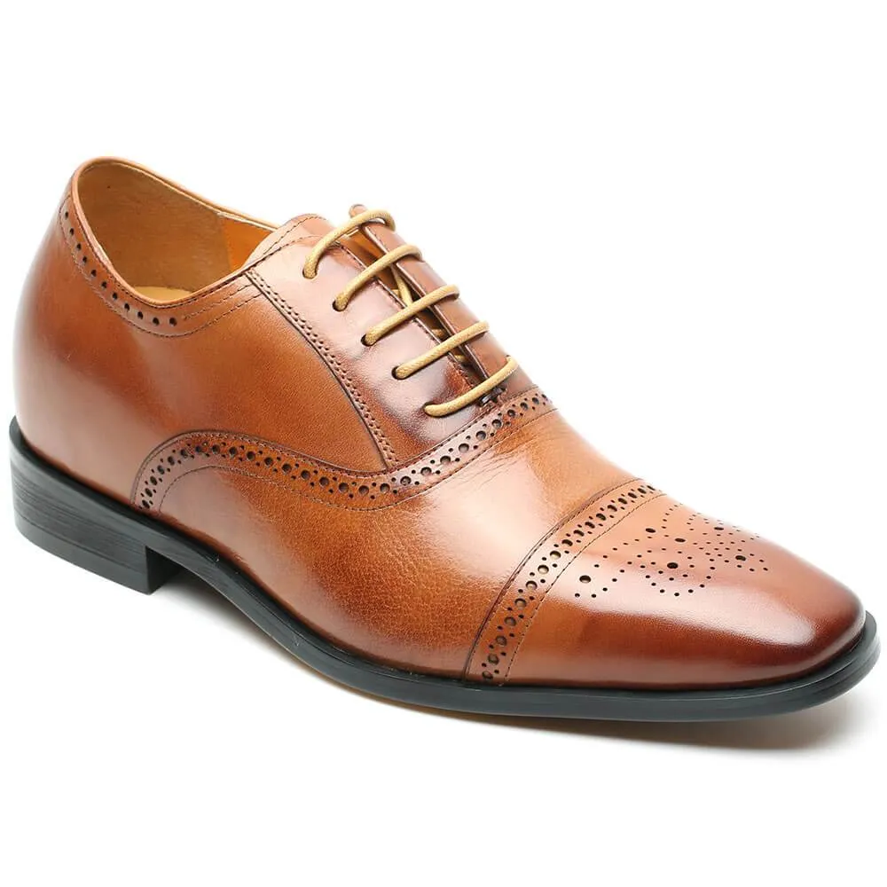 7 CM / 2.76 Inches CMR CHAMARIPA Elevator Shoes For Men Calfskin Leather Dress Wedding Brogue Shoes