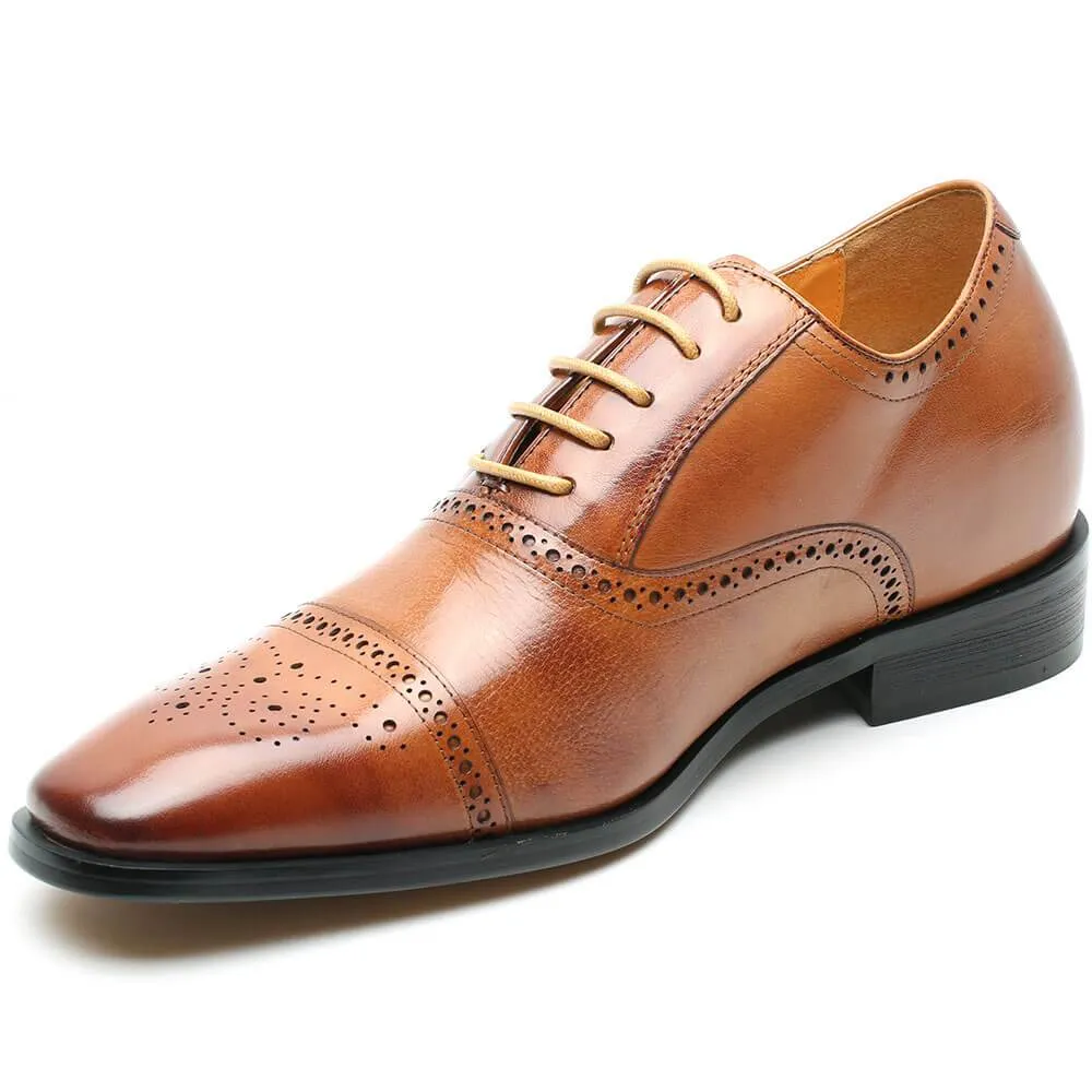 7 CM / 2.76 Inches CMR CHAMARIPA Elevator Shoes For Men Calfskin Leather Dress Wedding Brogue Shoes