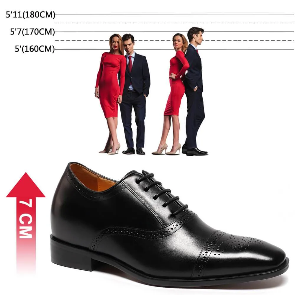 7 CM / 2.76 Inches CMR CHAMARIPA Elevator Shoes For Men Calfskin Leather Dress Wedding Brogue Shoes