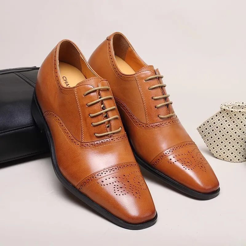 7 CM / 2.76 Inches CMR CHAMARIPA Elevator Shoes For Men Calfskin Leather Dress Wedding Brogue Shoes