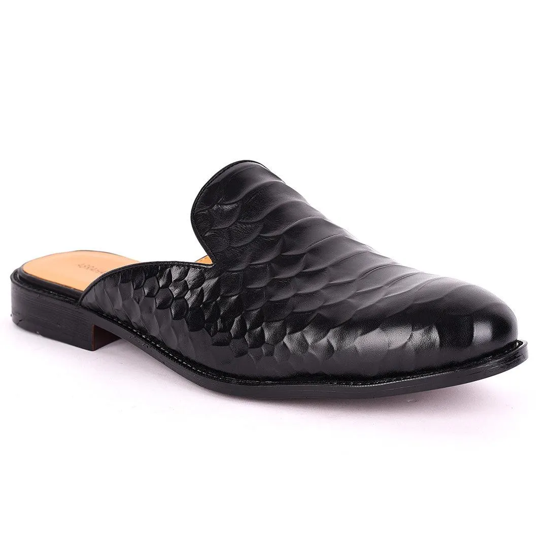 Abraham Mathias Crocodile Leather Men's Half Shoe- Black