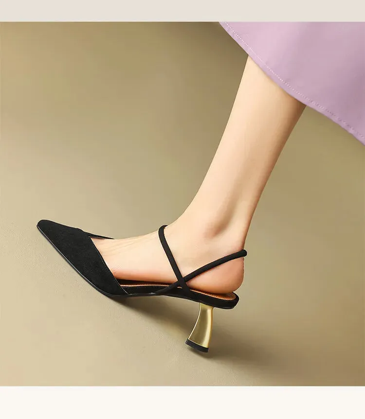 Aiertu  Summer Woman Shoes Sheep Suede Leather Shoes for Women Pointed Toe Thin Heel Women Sandals Slingback High Heels Retro Shoes