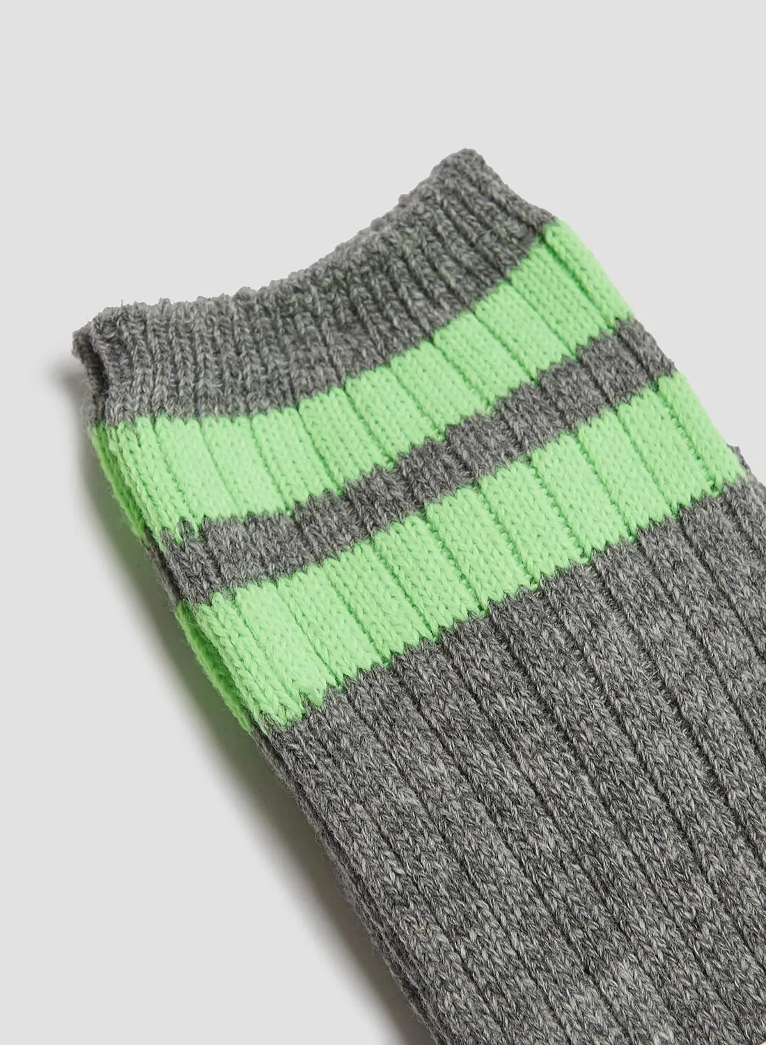 Anonymous Ism Wool Cashmere Neon Stripes Crew Sock in Mid Grey