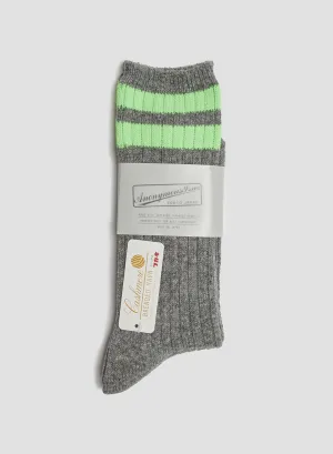 Anonymous Ism Wool Cashmere Neon Stripes Crew Sock in Mid Grey