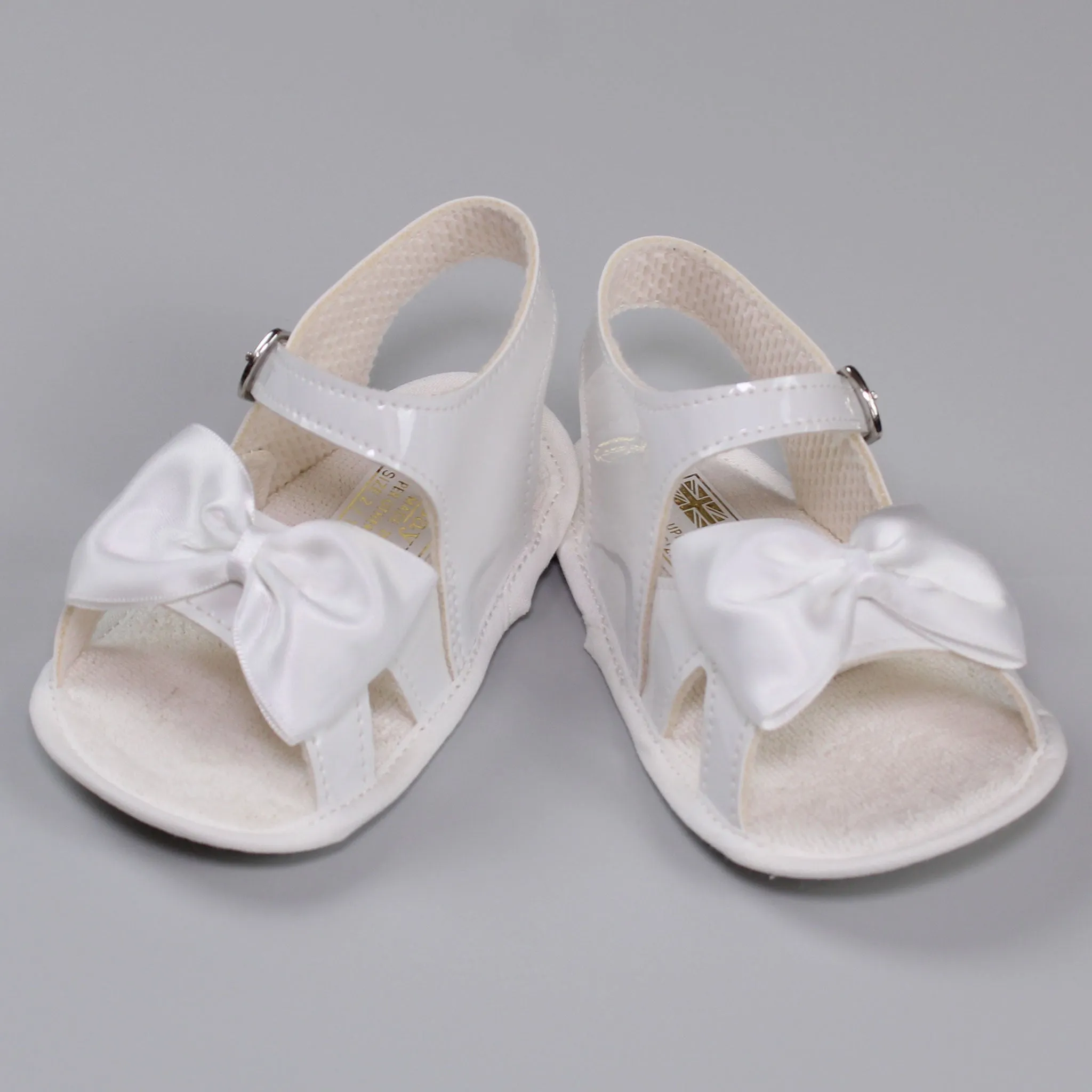 Baby Girl White Pram Sandals - With Satin Bow