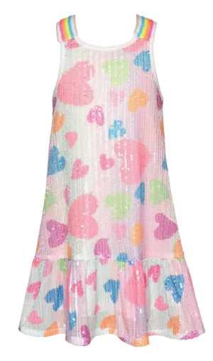 Baby Sara - Pastel Striped Sequin Heart A-Line Dress