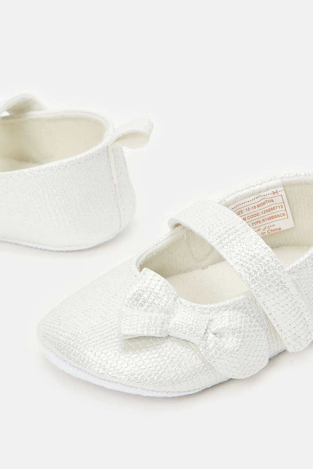 Baby Silver Bow Pram Shoes