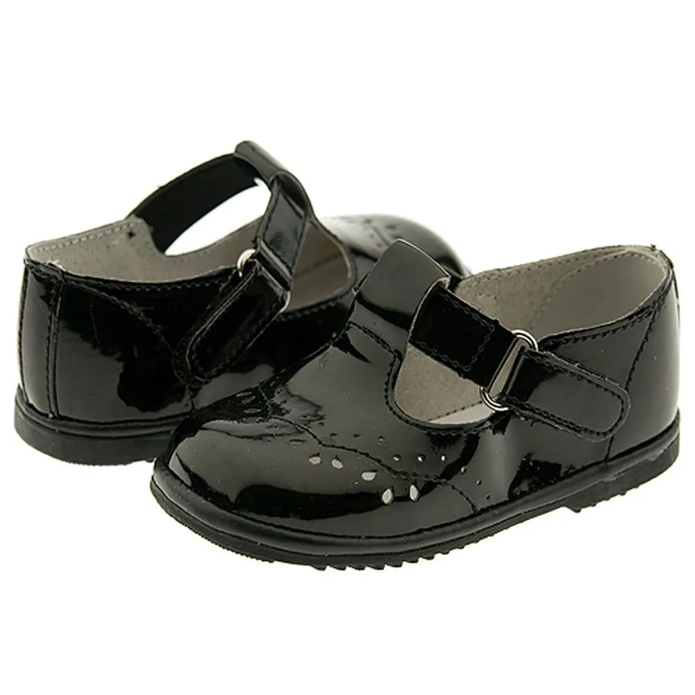 Baby Toddler Girls Black Patent Eyelet Design Mary Jane Shoes Size 1-7