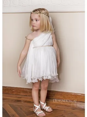 Baptism silk dress with pleated muslin - CARYATIS White