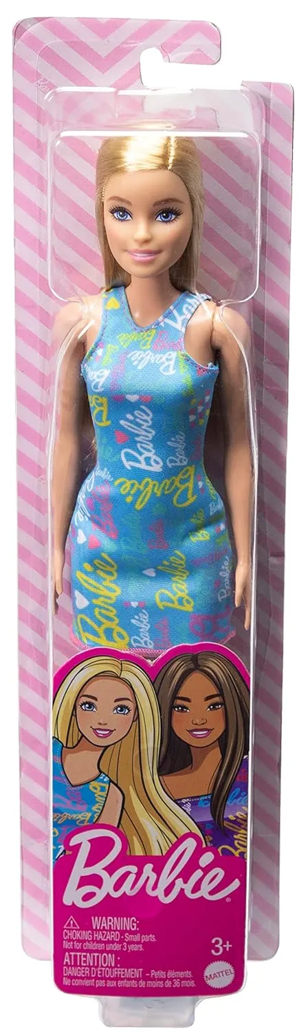 Barbie Blue Barbie Logo Print Dress Doll