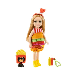 Barbie Club Chelsea Dress-Up Doll (6-inch Blonde) in Burger Costume with Pet and Accessories