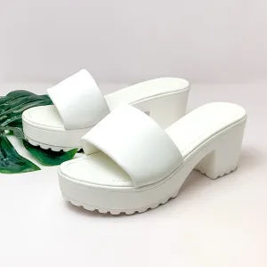 Beach Trippin' Slide On Block Heel Sandals in White