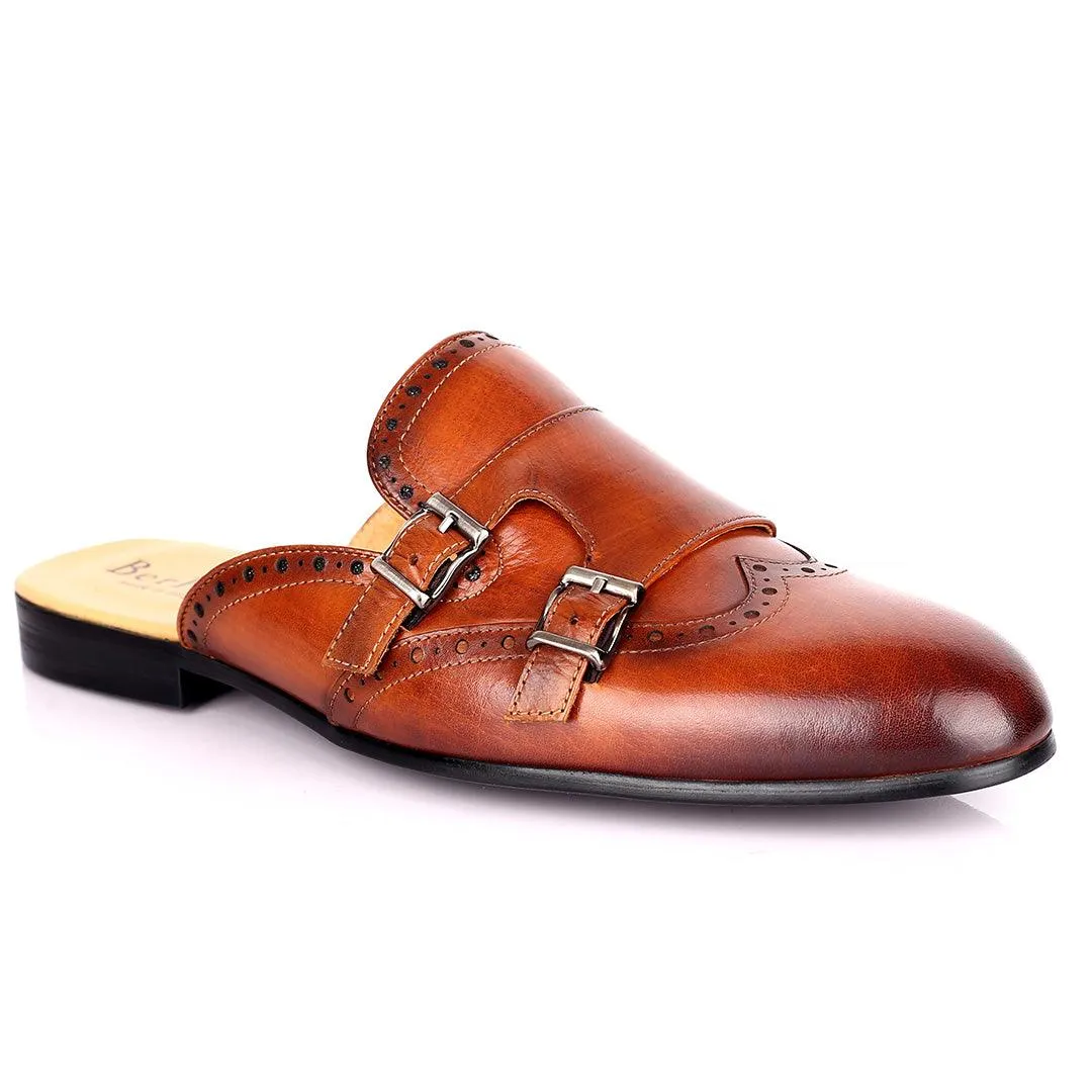 Berlut Elegant Monk Designed Half Leather Shoe - Coffee