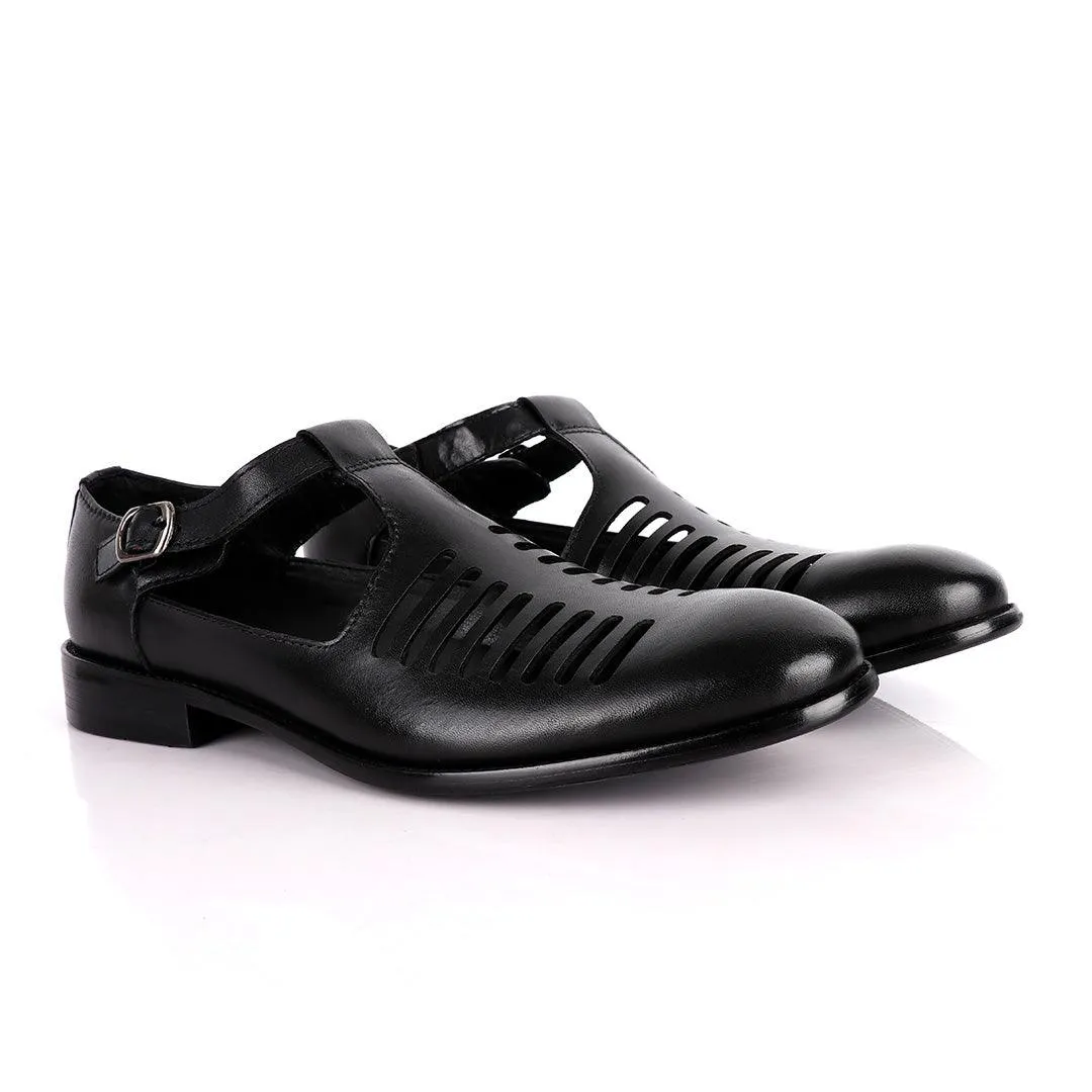 Billionaire Exotic Black Open Pattern Cover Leather Shoe