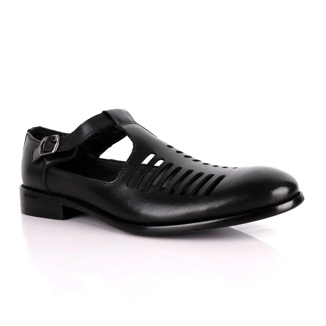 Billionaire Exotic Black Open Pattern Cover Leather Shoe