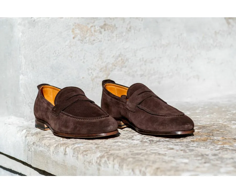 Bitter chocolate Suede Men&#039;s penny loafers - CEVIO