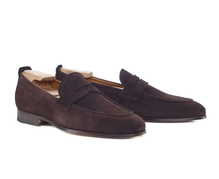 Bitter chocolate Suede Men&#039;s penny loafers - CEVIO