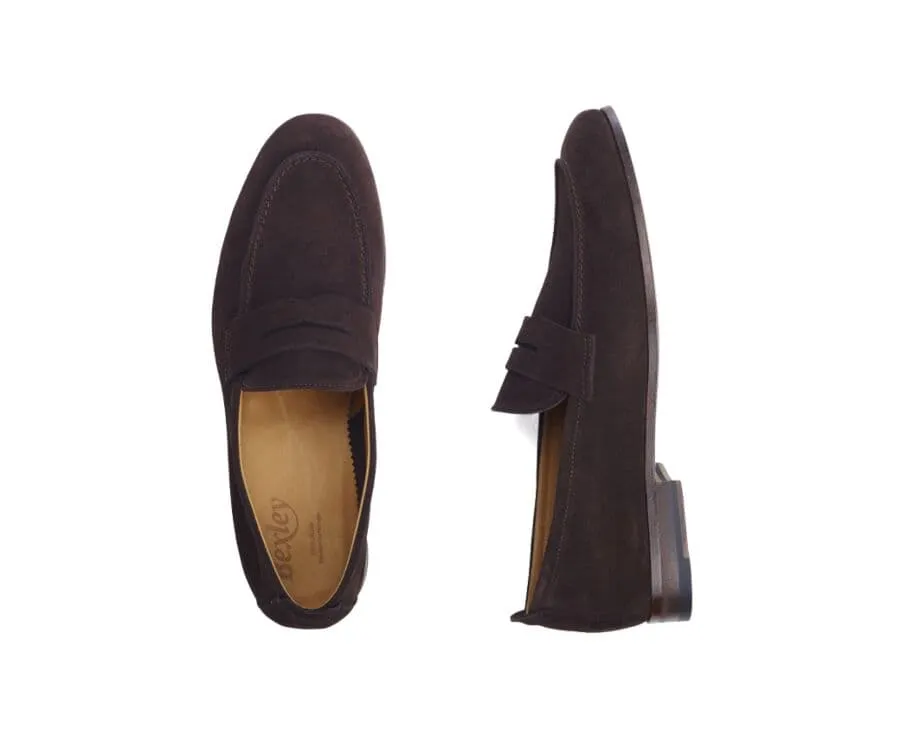 Bitter chocolate Suede Men&#039;s penny loafers - CEVIO