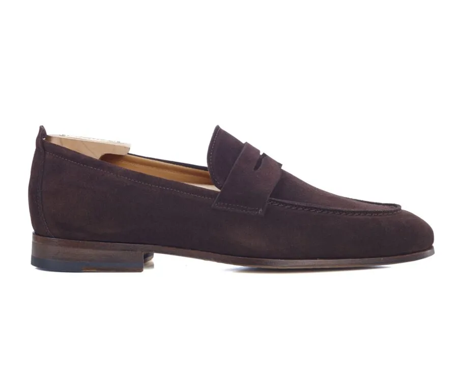 Bitter chocolate Suede Men&#039;s penny loafers - CEVIO