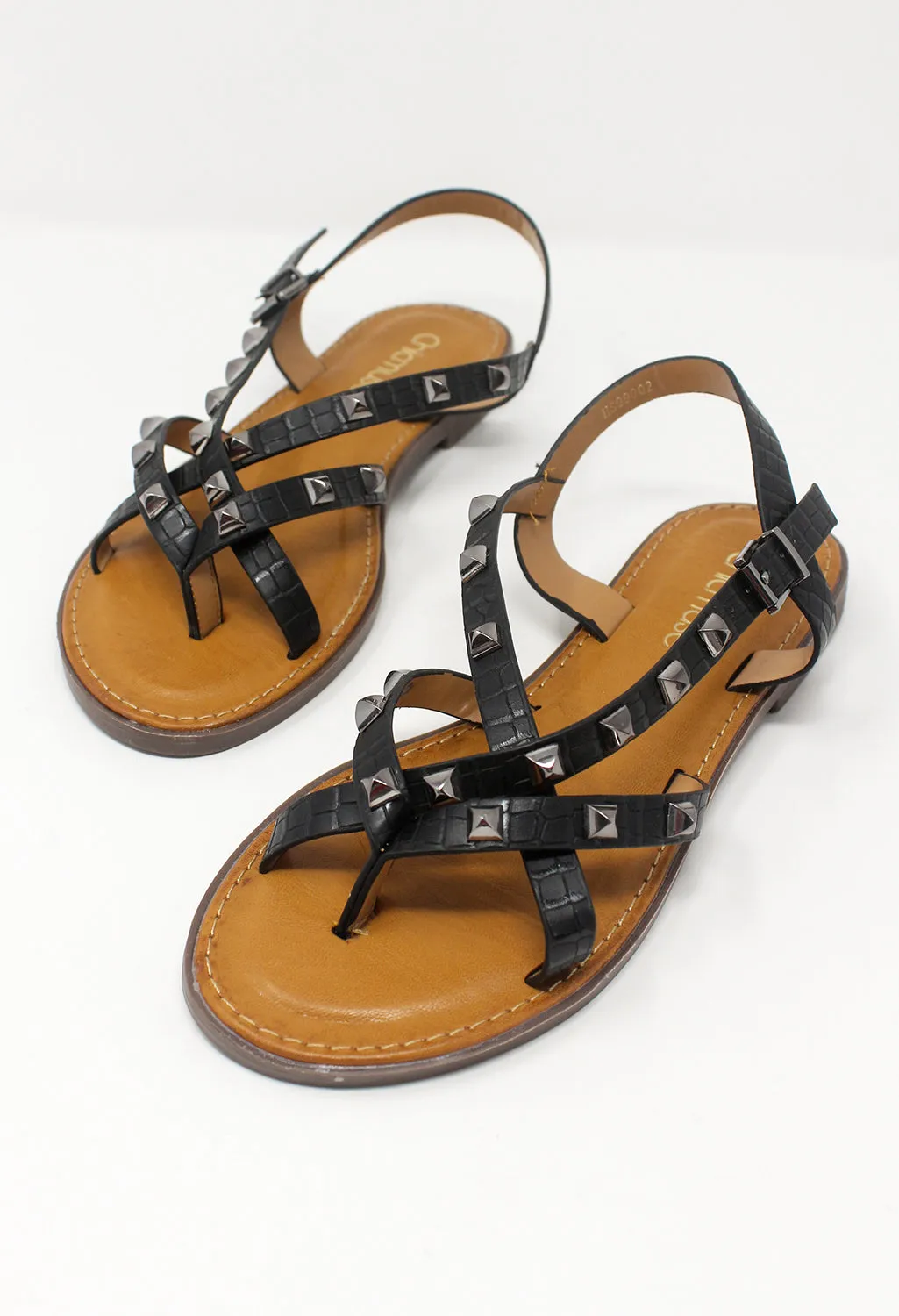 Black Flat Strap Sandal