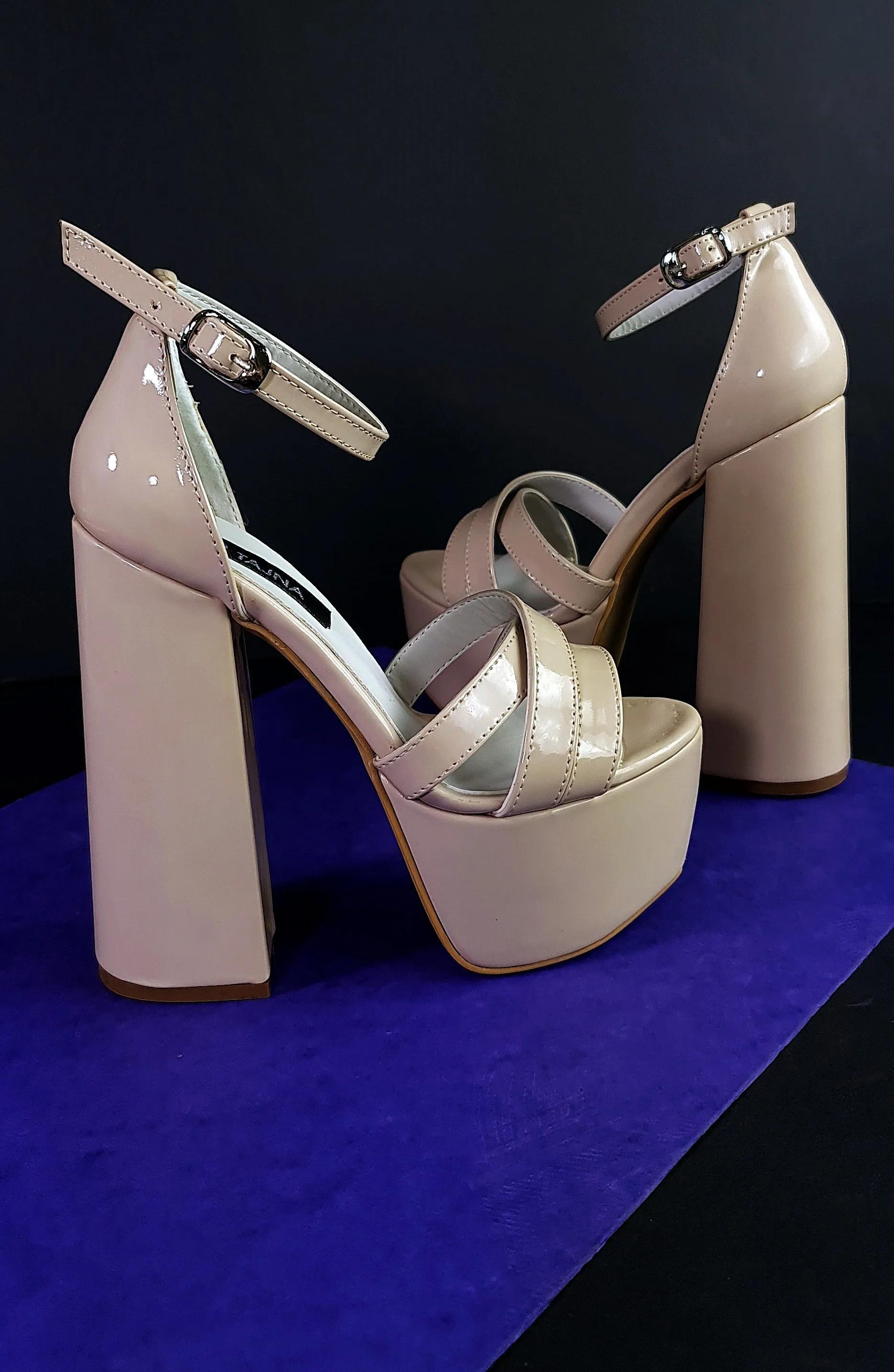 Block Chunky Cream Gloss High Heel Sandals