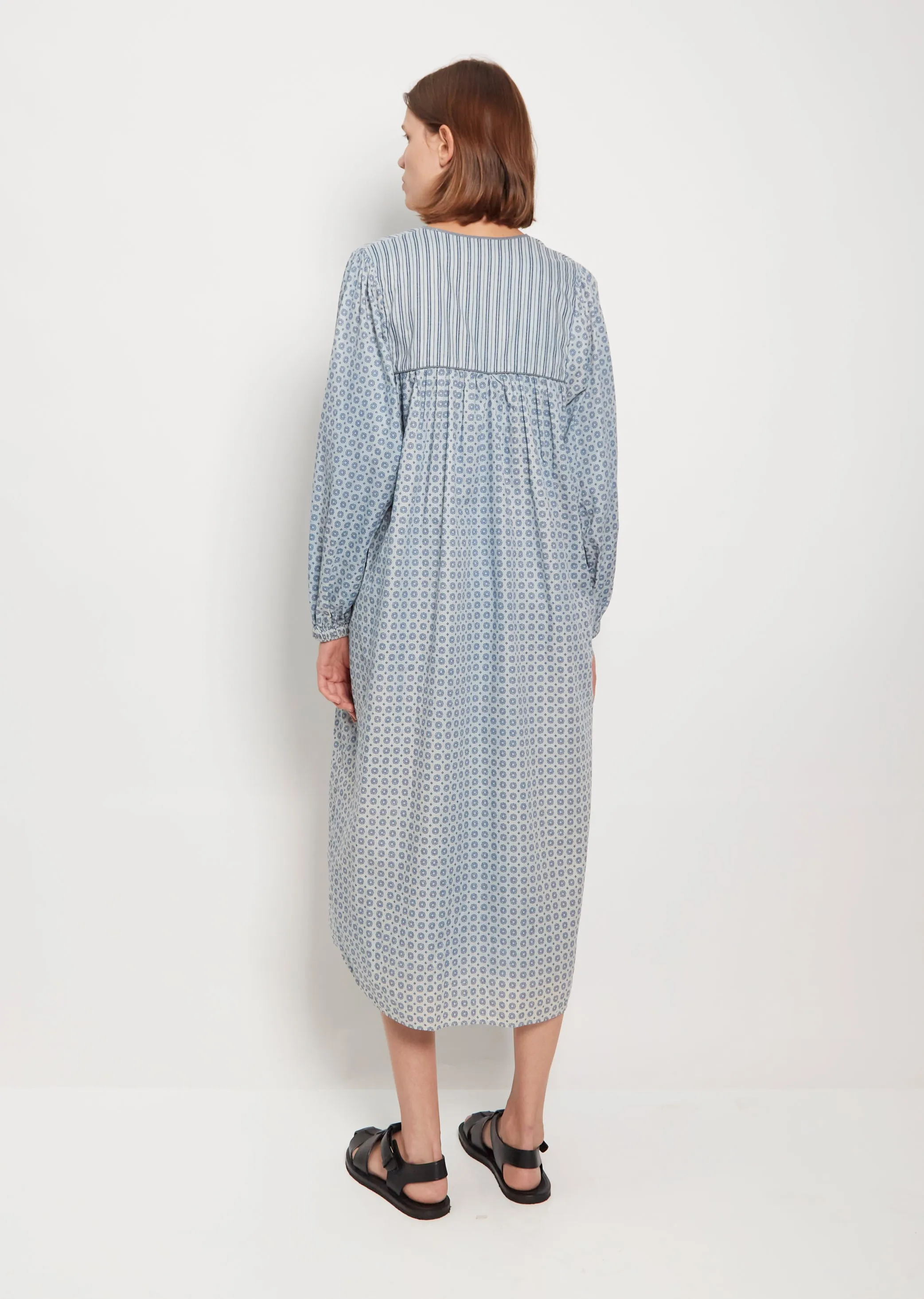 Block Print Smock Dress — White Indigo