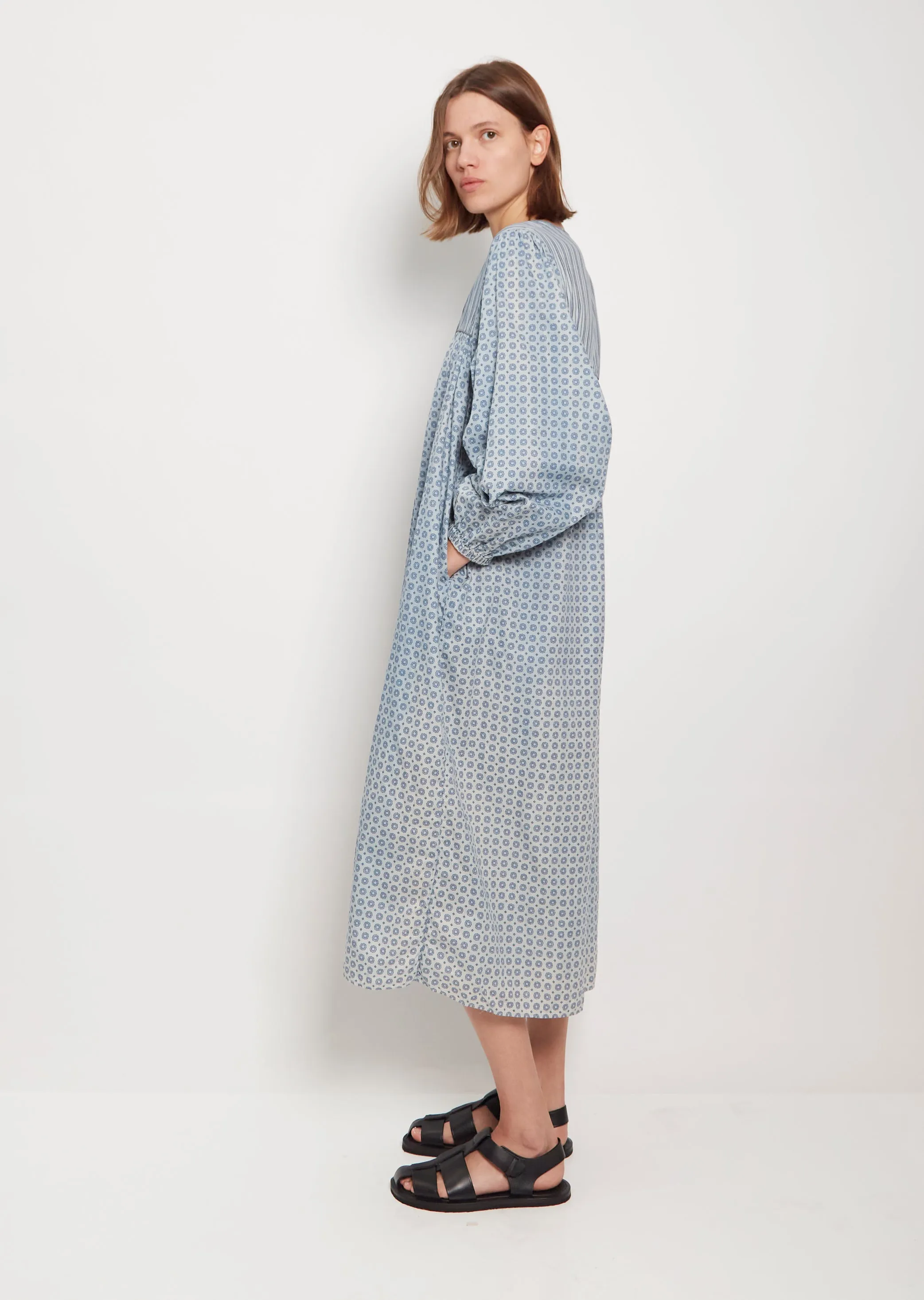 Block Print Smock Dress — White Indigo