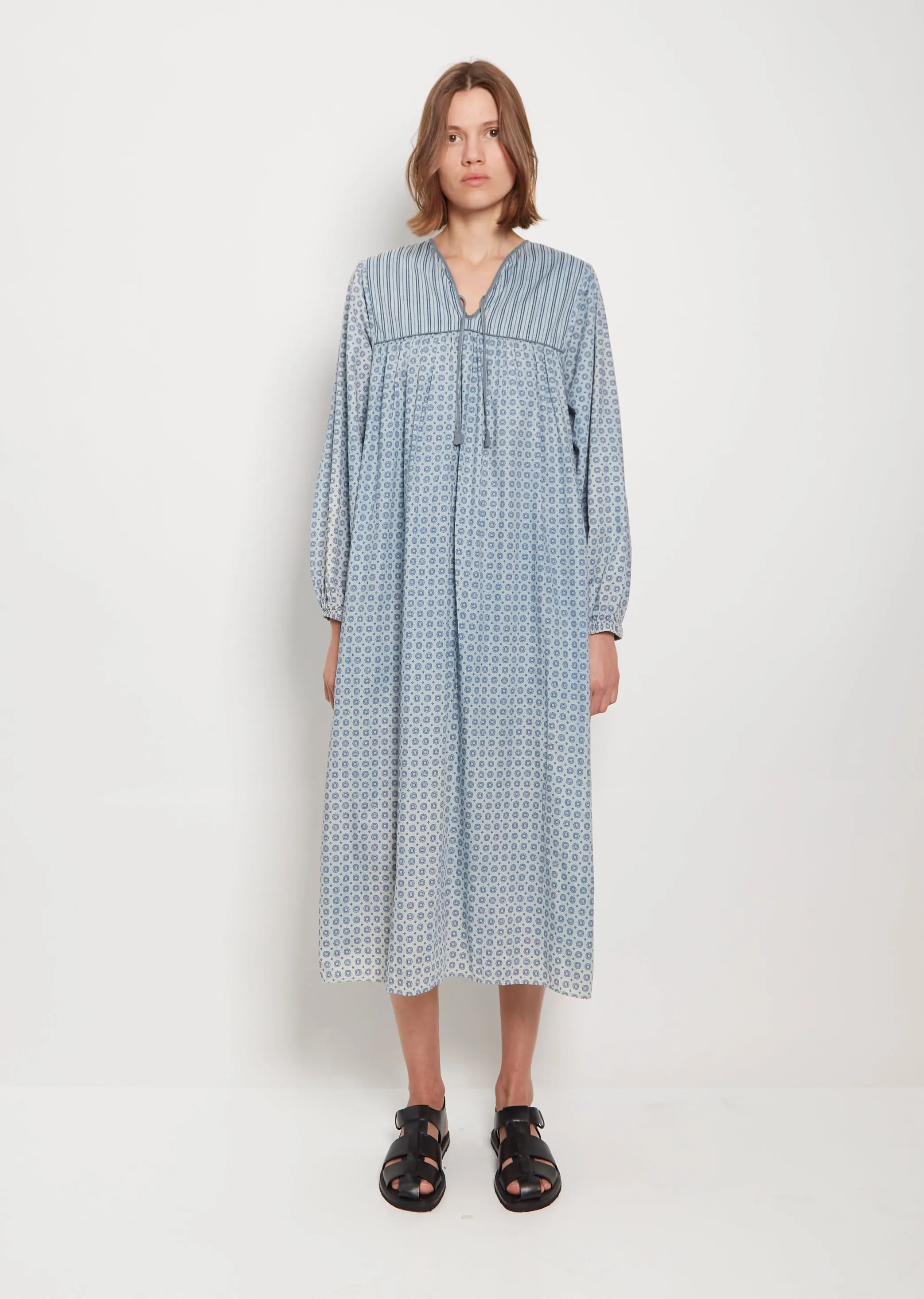 Block Print Smock Dress — White Indigo