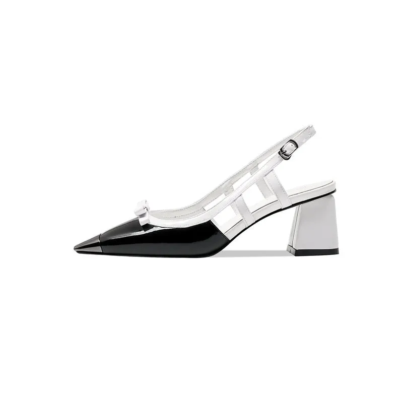 BowLux Leather Chic Heel Pumps