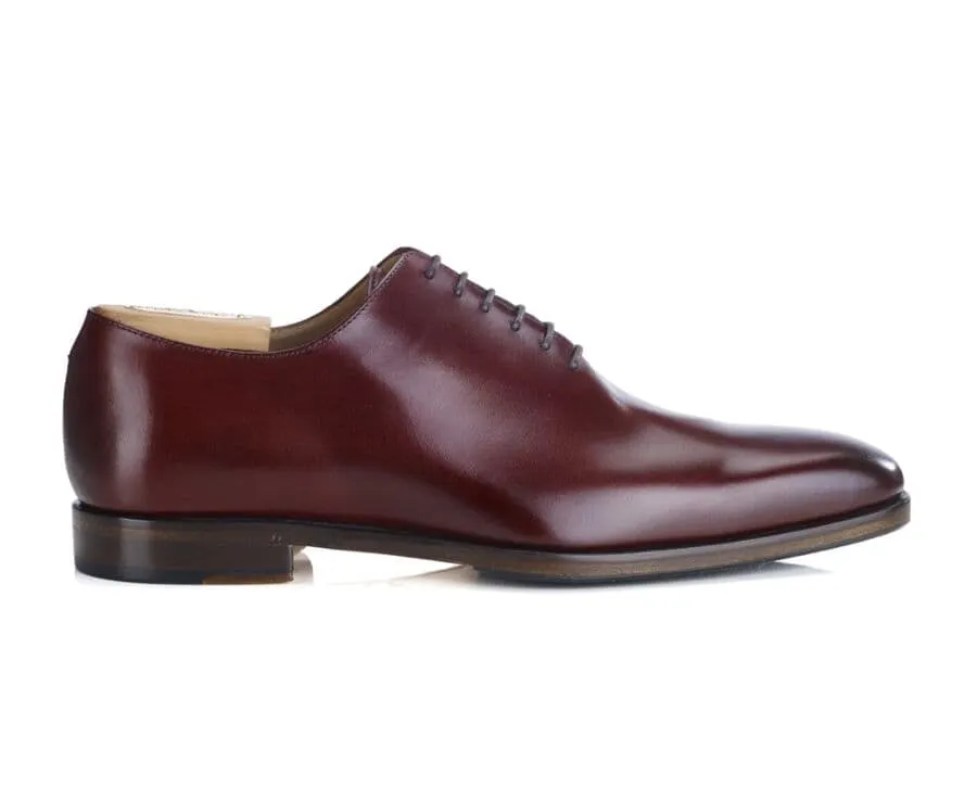 Bright Burgundy Men&#039;s Oxford shoes - Leather sole with pad - BELLAGIO PATIN