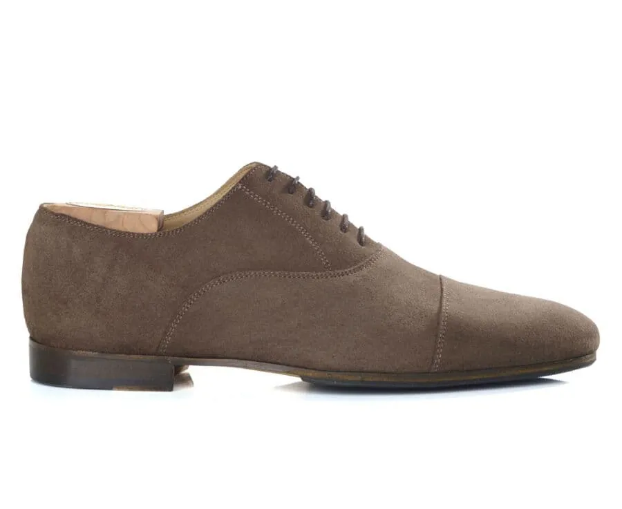 Brown Taupe suede Oxford shoes - Leather outsole &amp; rubber pad - LENNOX PATIN