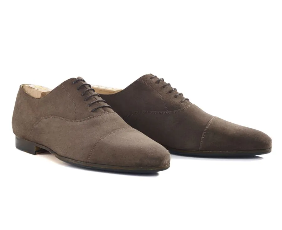 Brown Taupe suede Oxford shoes - Leather outsole &amp; rubber pad - LENNOX PATIN