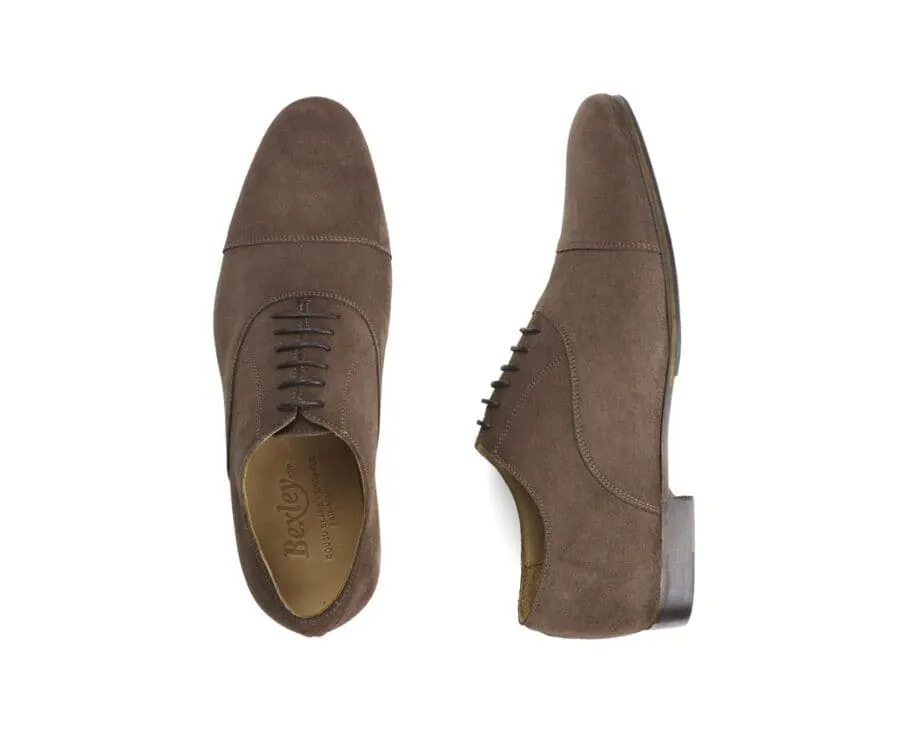 Brown Taupe suede Oxford shoes - Leather outsole &amp; rubber pad - LENNOX PATIN