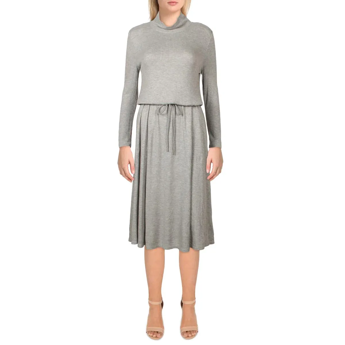 CALVIN KLEIN Long- Sleeved Grey Casual Midi Dress