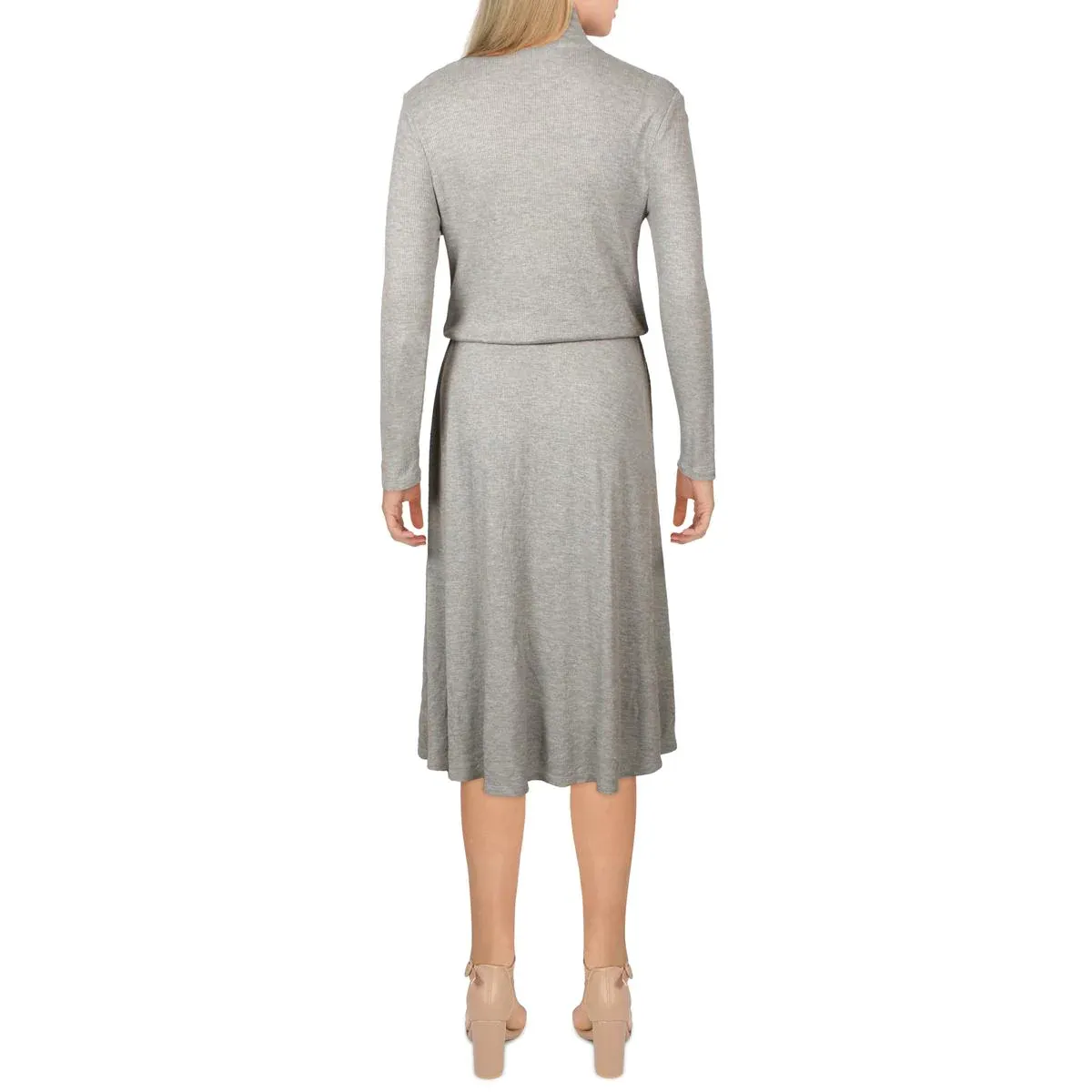 CALVIN KLEIN Long- Sleeved Grey Casual Midi Dress