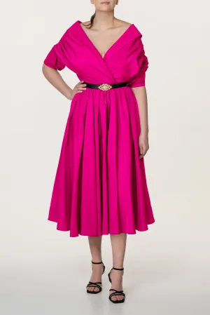 Carrie Taffeta Midi Dress in Fuchsia