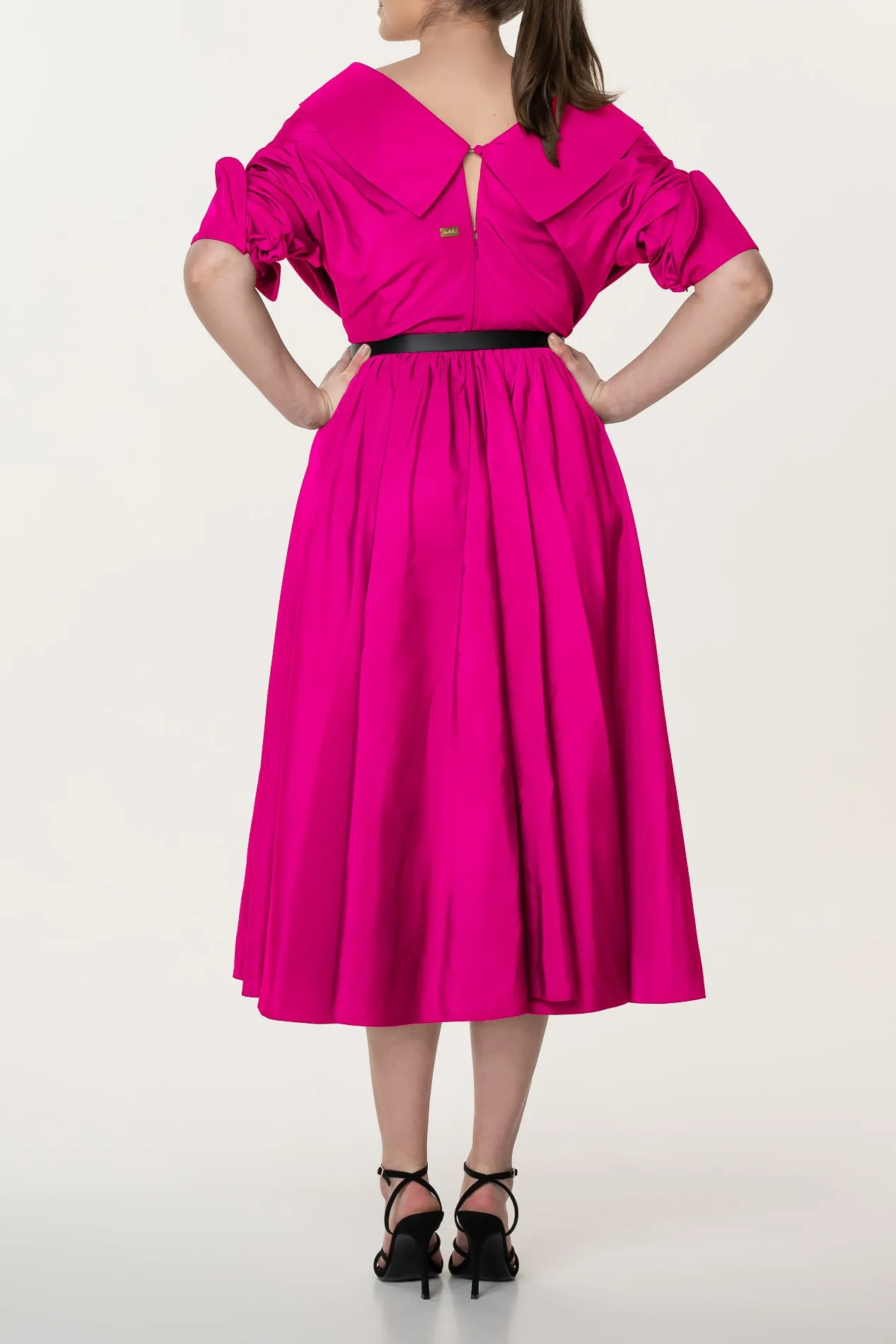 Carrie Taffeta Midi Dress in Fuchsia