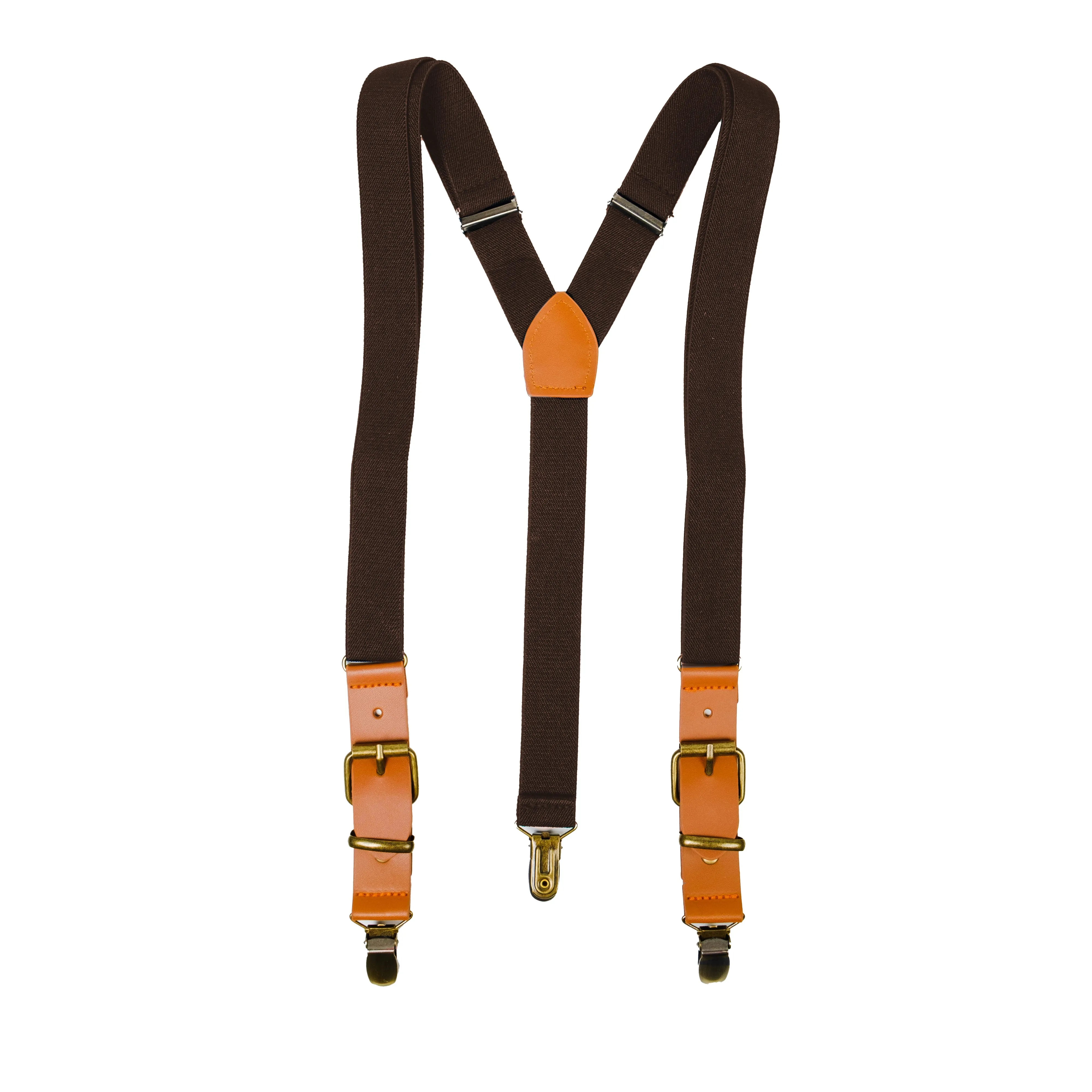 Chokore Y-shaped Suspenders with Leather detailing and adjustable Elastic Strap (Chocolate Brown)