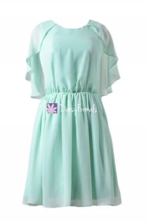 Classic Mint Chiffon Party Dress Short Mint Green Bridesmaids Dress (BM1552)