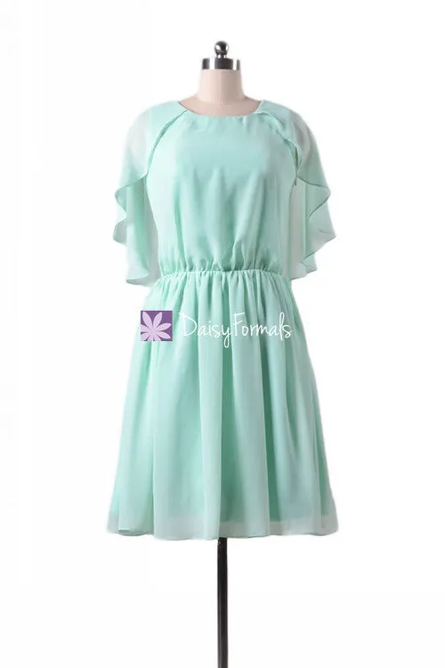 Classic Mint Chiffon Party Dress Short Mint Green Bridesmaids Dress (BM1552)