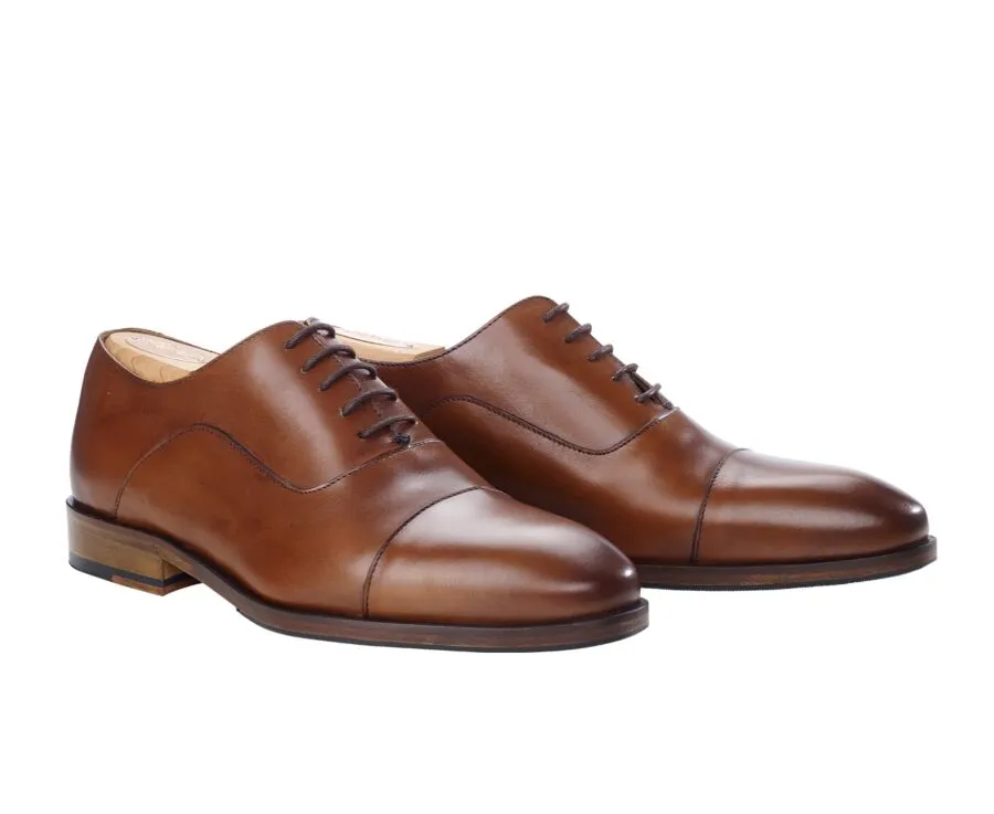 Cognac Patiné Men&#039;s Oxford shoes - Leather sole with pad - GRAKLEY