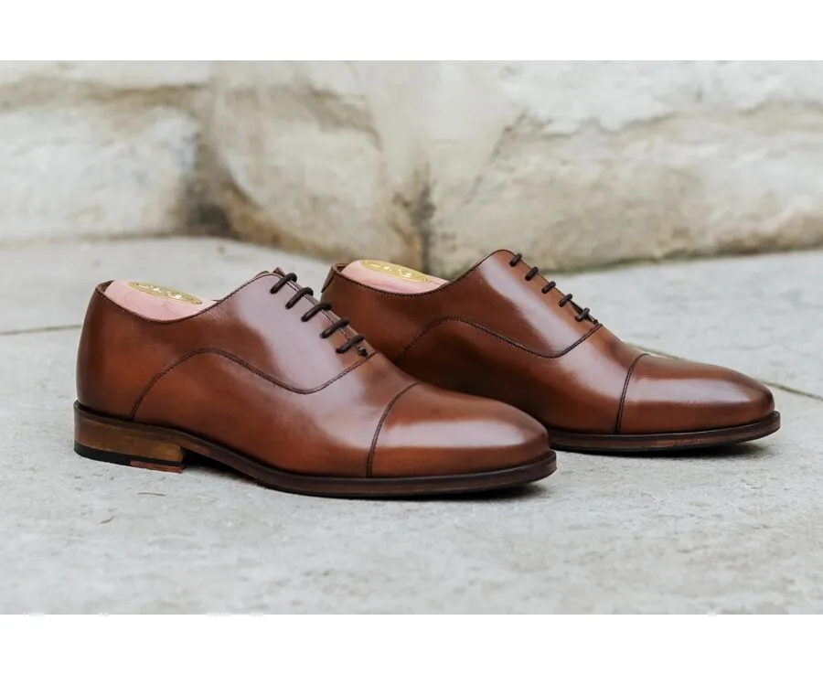 Cognac Patiné Men&#039;s Oxford shoes - Leather sole with pad - GRAKLEY